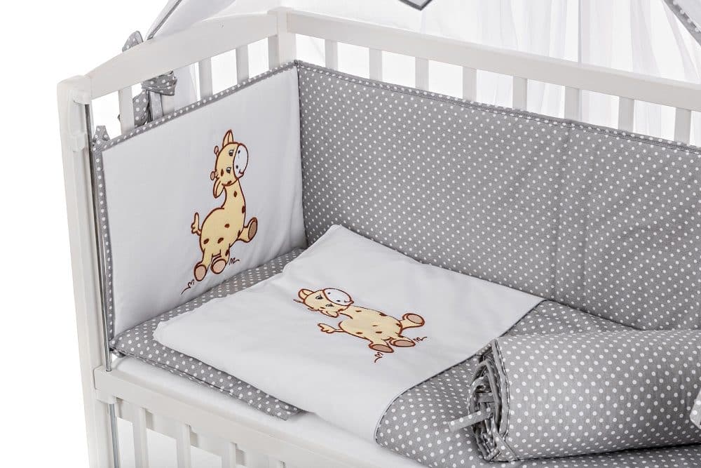 Komplettset: 8-teiliges Beistellbett 90x40 Giraffe – Beige & Grau