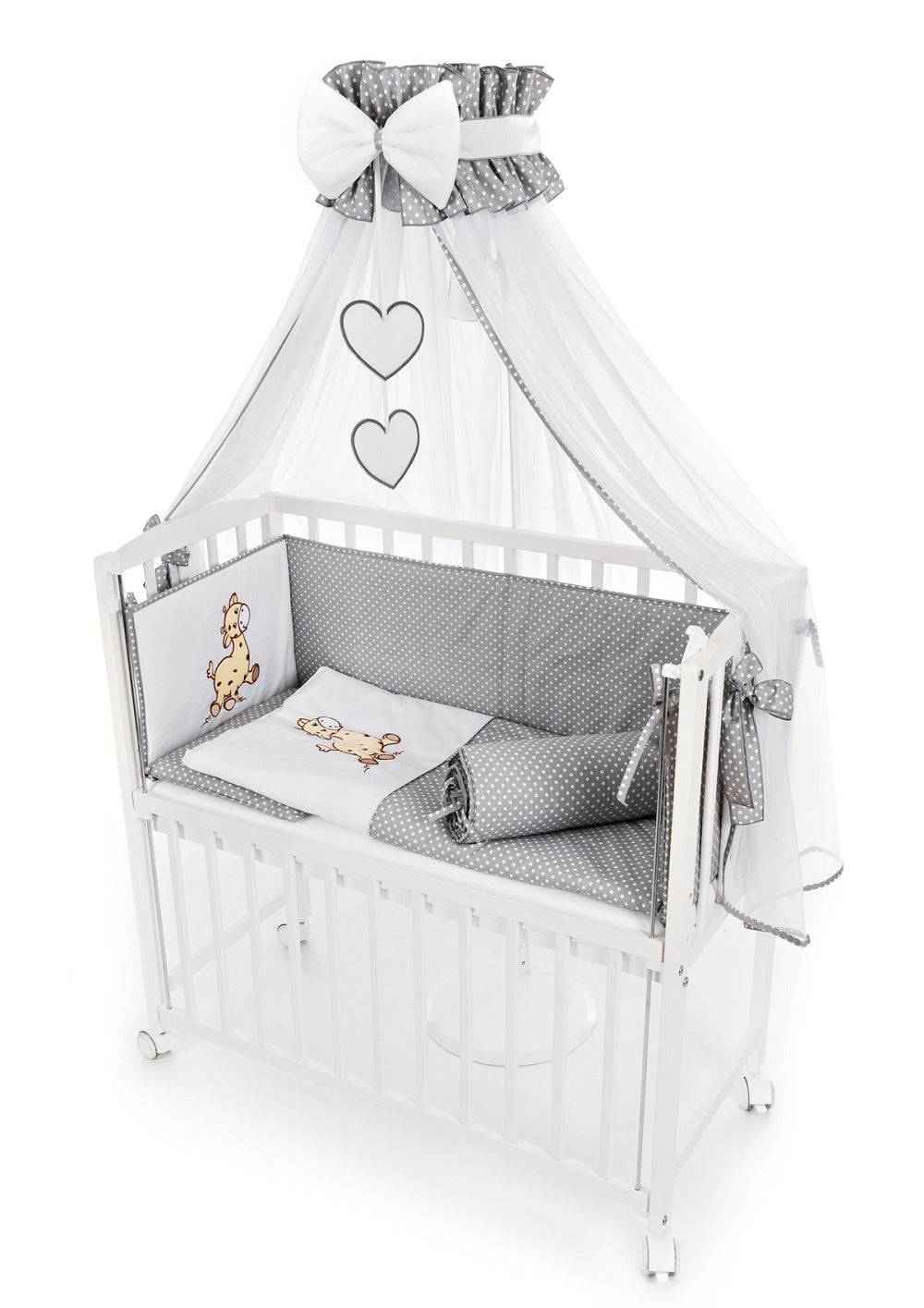 Komplettset: 8-teiliges Beistellbett 90x40 Giraffe – Beige & Grau