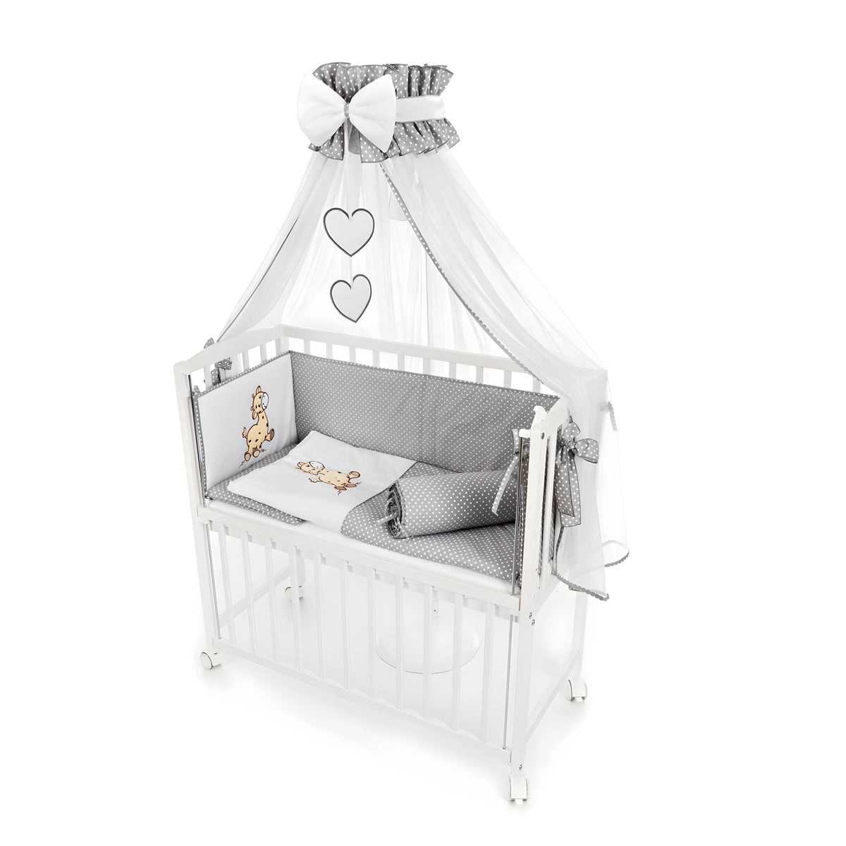 Babybett mit absenkbarer Seite und Rollen im Giraffen-Design