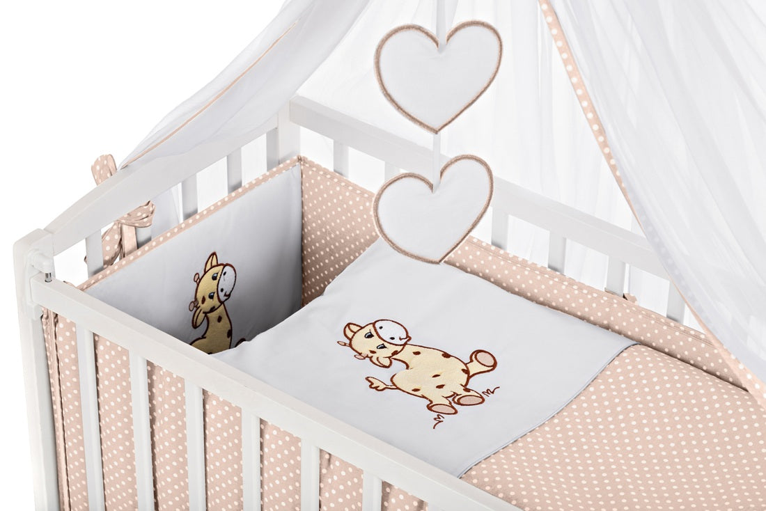 Komplettset: 8-teiliges Beistellbett 90x40 Giraffe – Beige & Grau