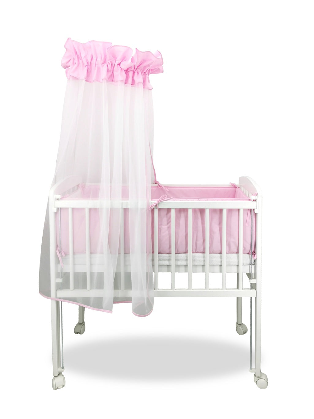 Beistellbett Boxspring Weiß inkl. rosa Teddybären-Bettwäsche