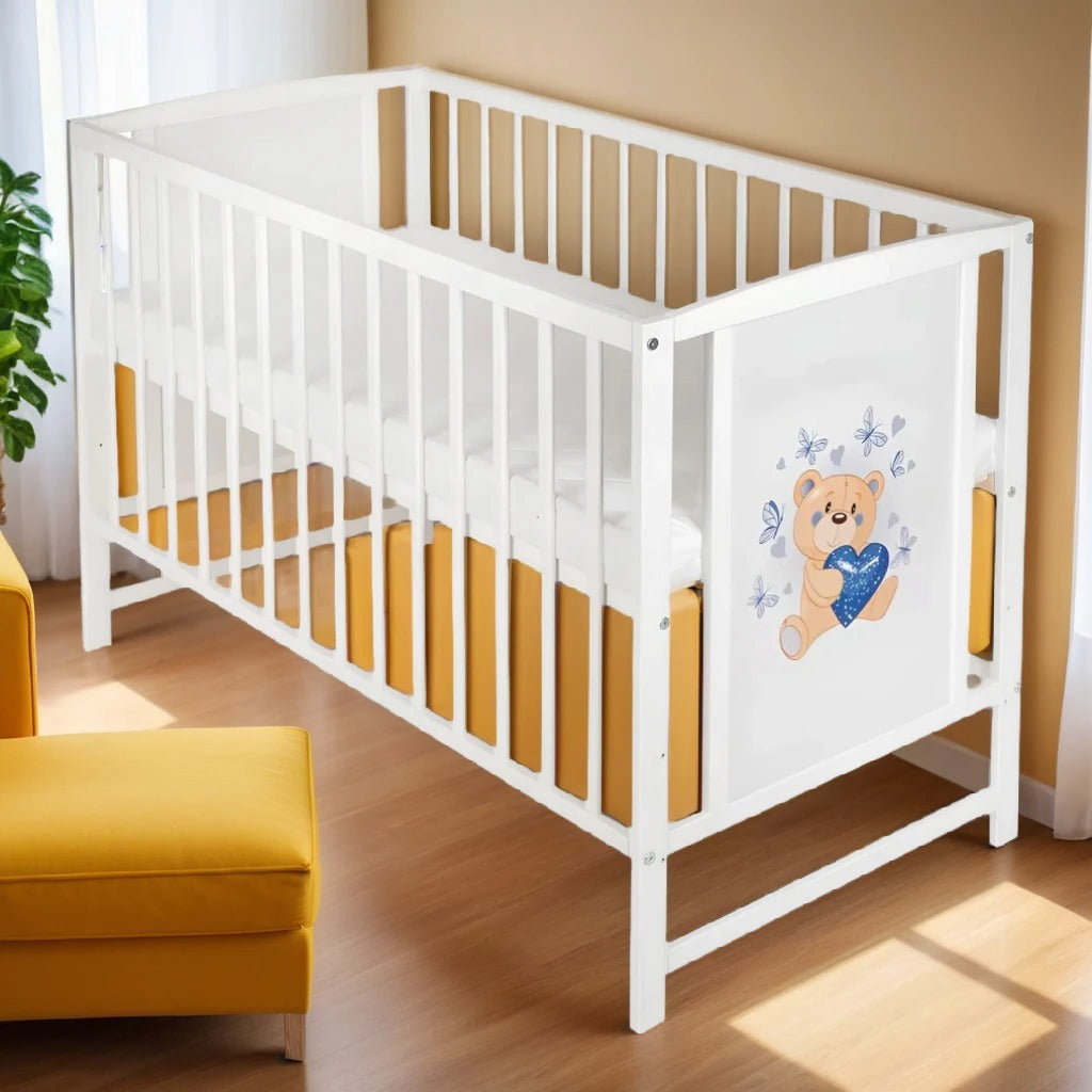 Buntes Babybett mit lustige Bär in Blau Top Design
