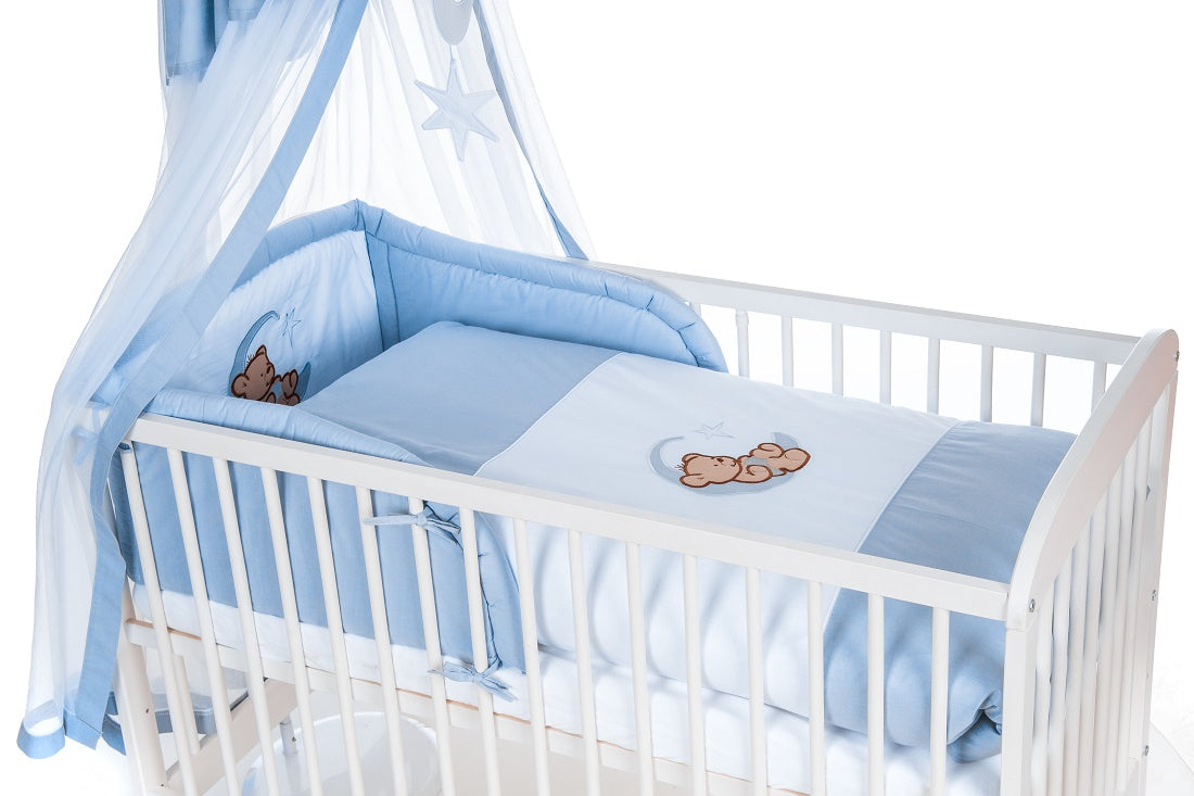 Komplettbett Babybett Teddy & Mond in Blau - babyhafen.de