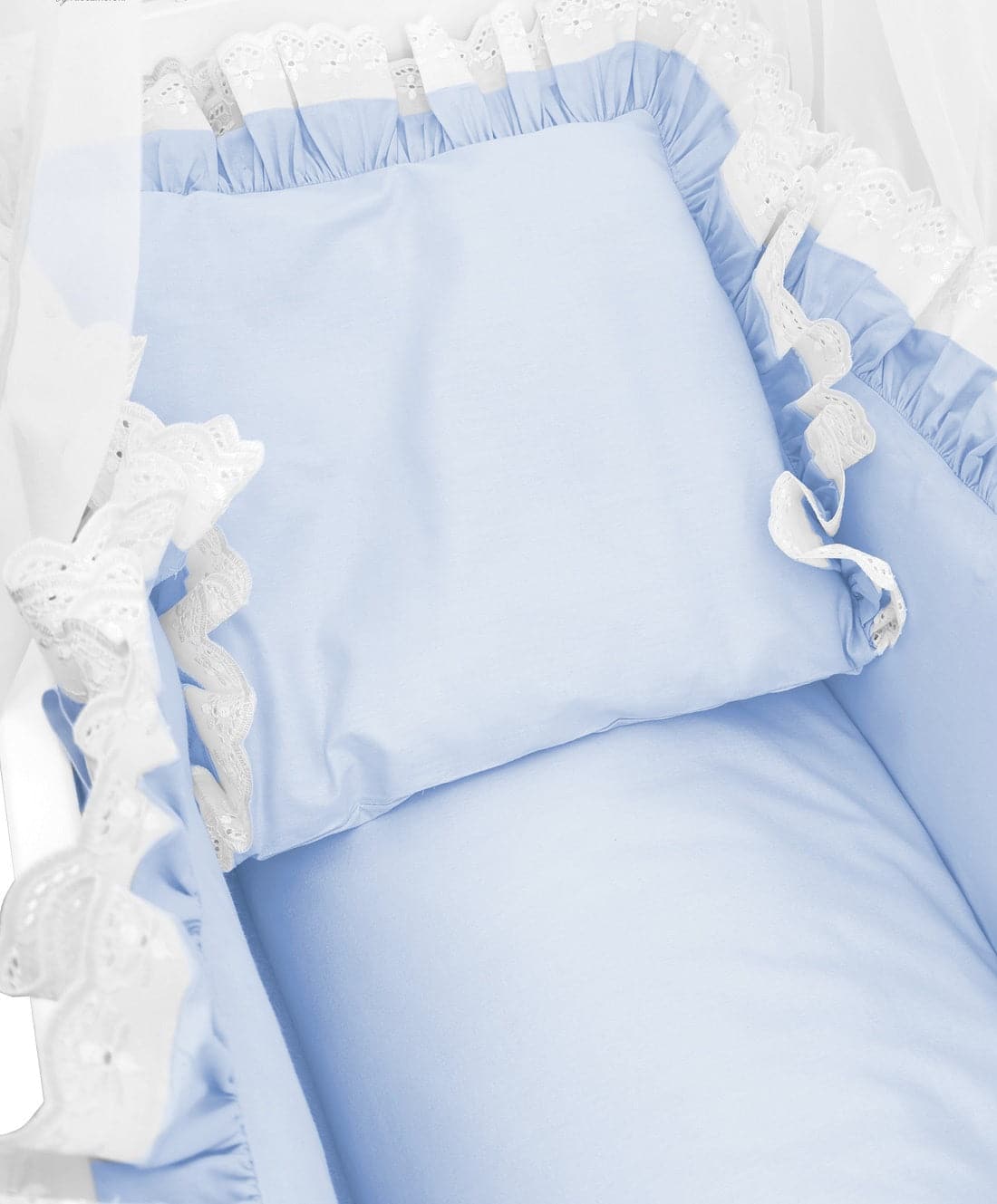 Royalbabybett 3in1 als Stubenwagen mit Rollen und blauer Spitze