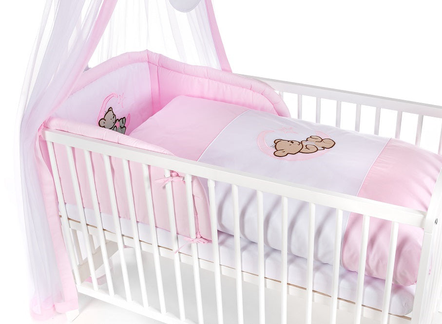 Komplettbett 120 × 60 Babybett Baer auf dem Mond, rosa