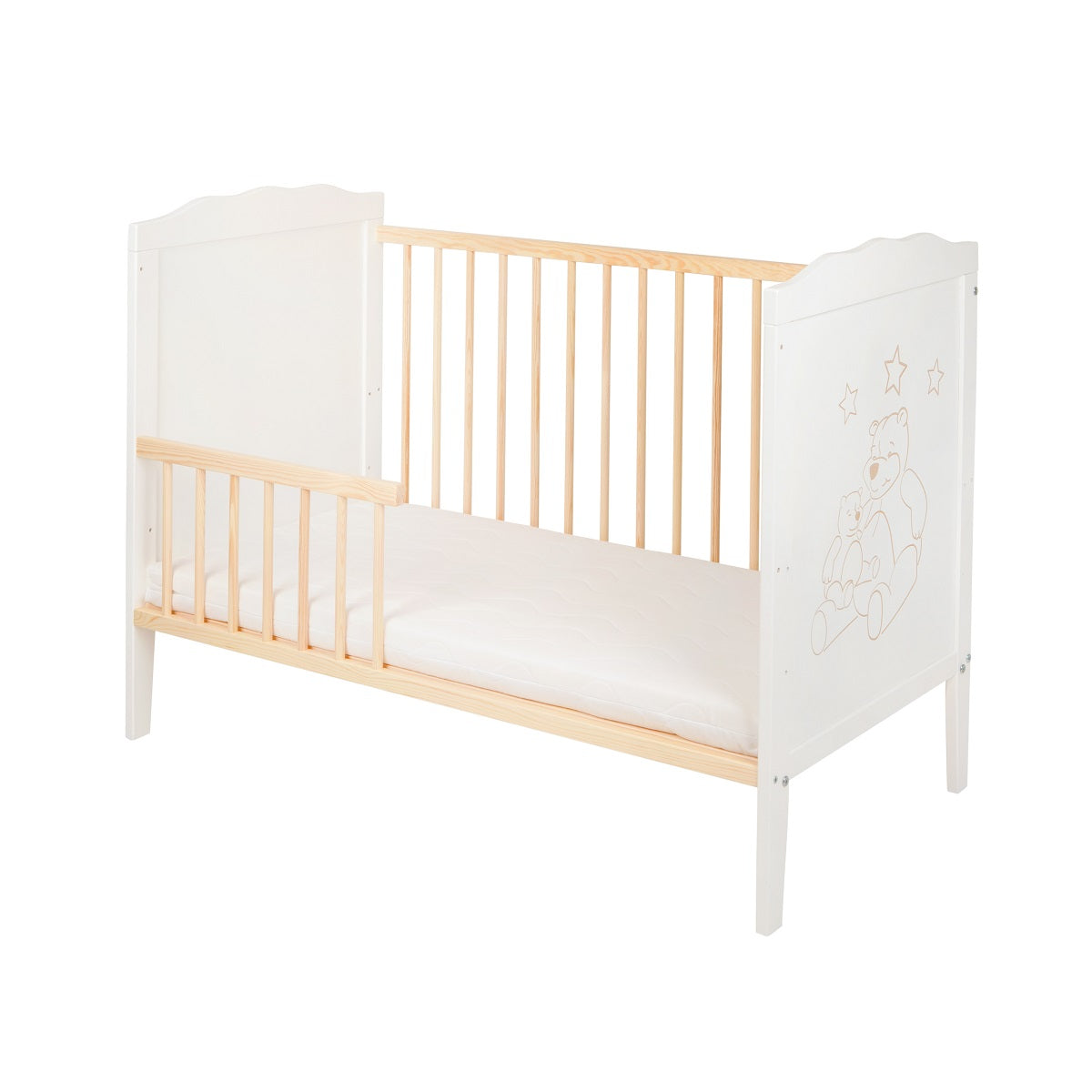 Komplettbett 60 × 120 White & Natur Schutzgitter - babyhafen.de