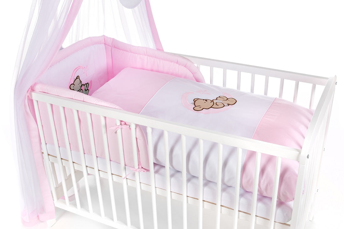 Komplettbett Babybett Teddybär Mond Rosa - babyhafen.de