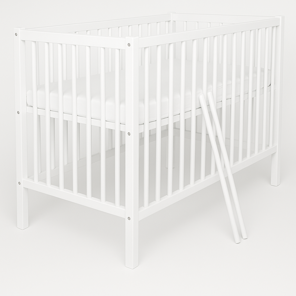 Massives Babybett 60x120 cm mit Matratze aus Kiefernholz