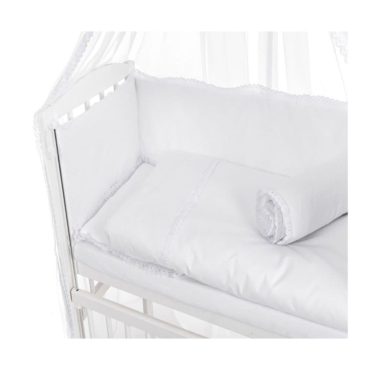 Babybettwaesche_Weiss_Spitze_Baldachin_Babyzimmer