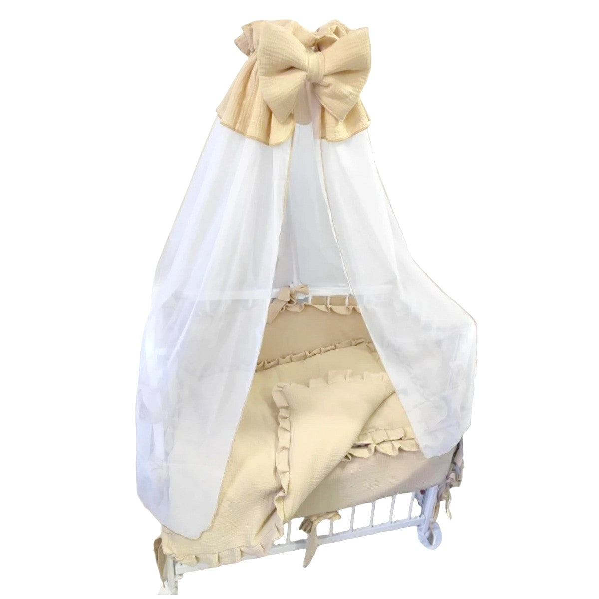 Beistellbett 3in1 mit Musselin-Bettwäsche in Beige