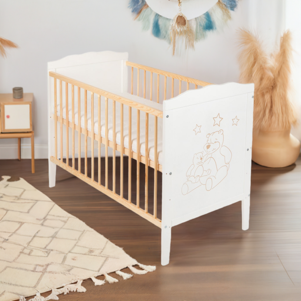 Komplettbett 60 × 120 White & Natur Schutzgitter - babyhafen.de