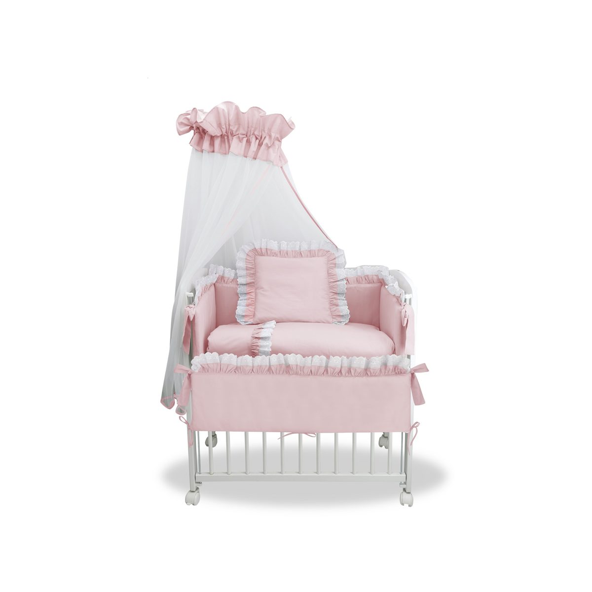 Royalbabybett 3in1 Beistellbett mit Bettwäsche Rosa Boxspringbett