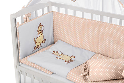 Komplettset: 8-teiliges Beistellbett 90x40 Giraffe – Beige & Grau
