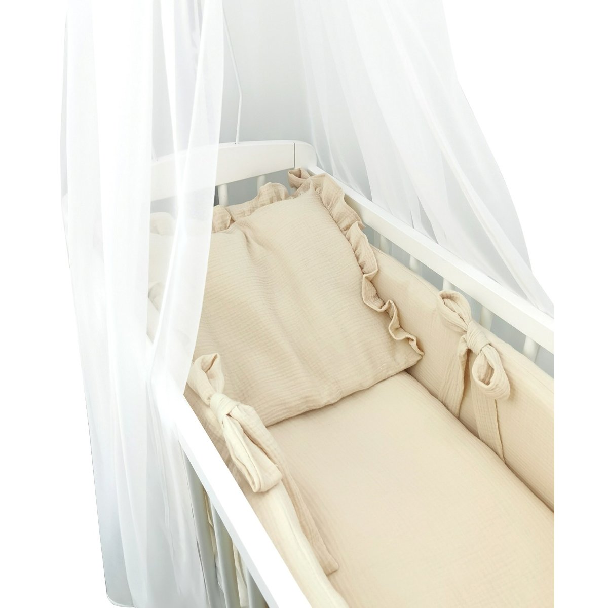 Beistellbett 3in1 mit Musselin-Bettwäsche in Beige_Royalbabybett