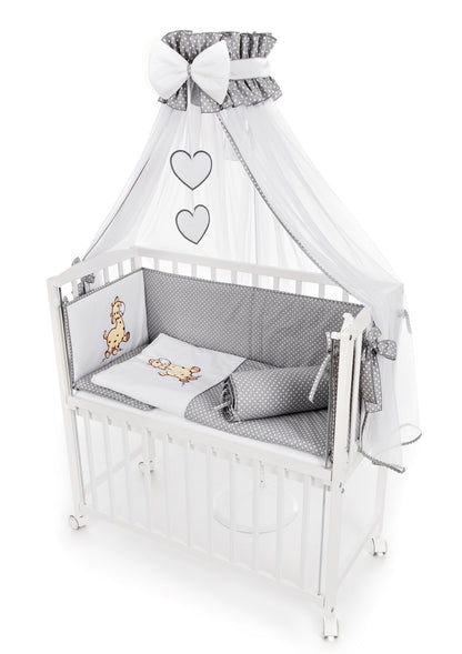 Komplettset: 8-teiliges Beistellbett 90x40 Giraffe – Beige & Grau