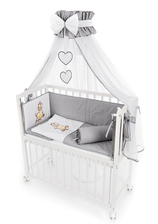 Komplettset: 8-teiliges Beistellbett 90x40 Giraffe – Beige & Grau