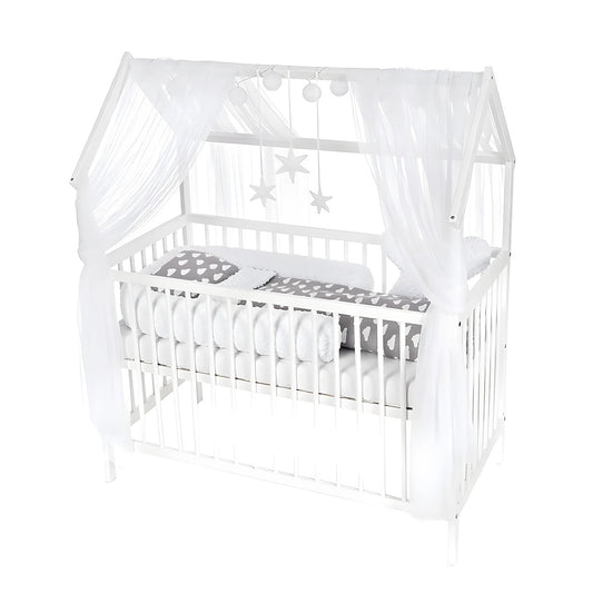 Hausbett für Kinder mit Matratze & Minky Set – Wolkenmotiv