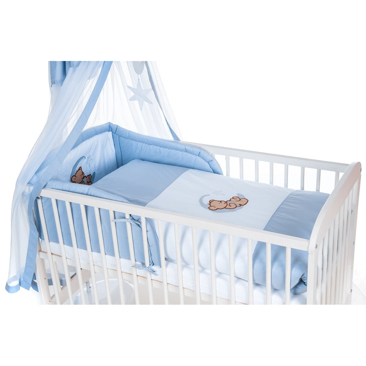 Babybett_Teddybär_Mond_Blau_Seitlich_Kinderbett