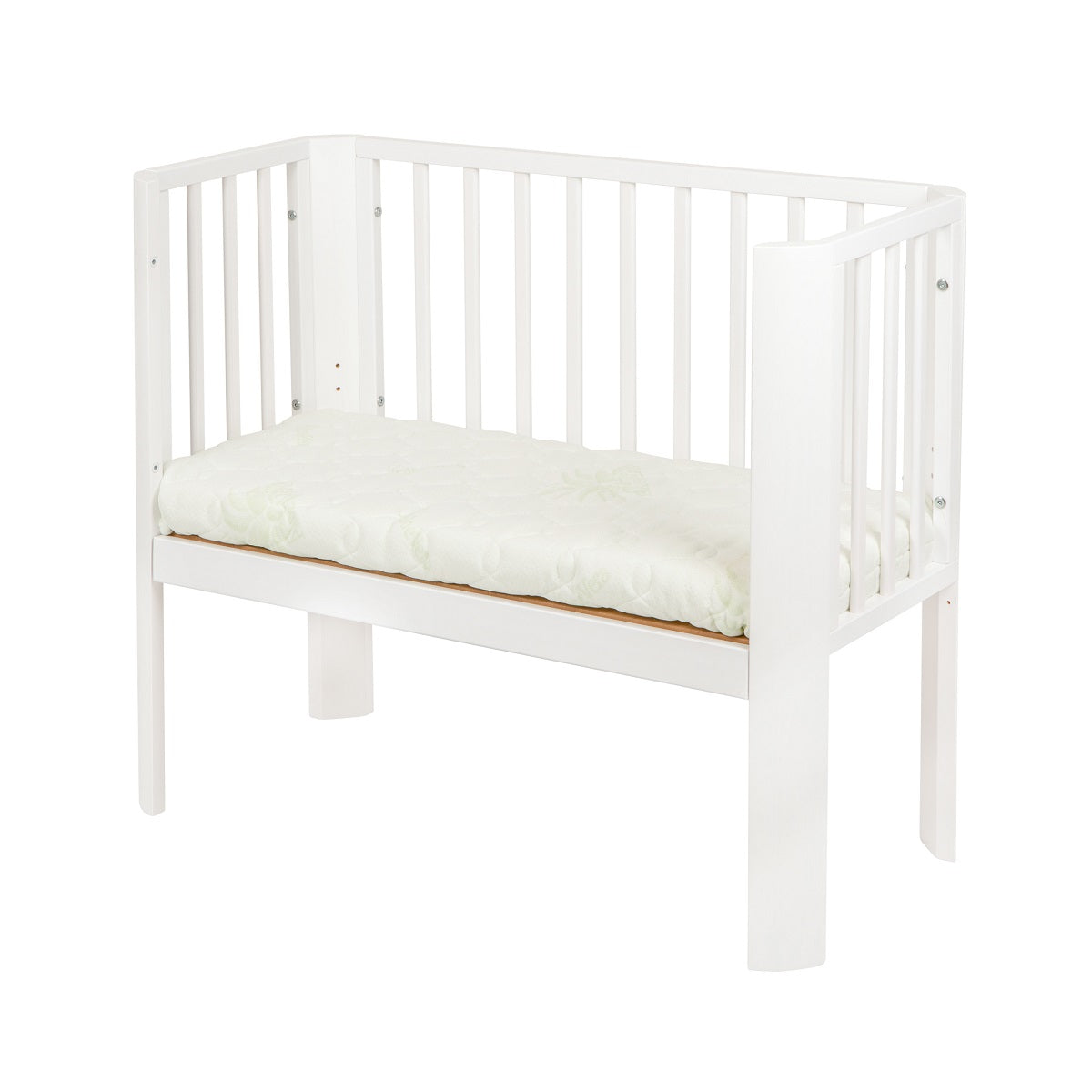 Baby Beistellbett 2in1, weiß, mit Matratze Gurte - babyhafen.de 