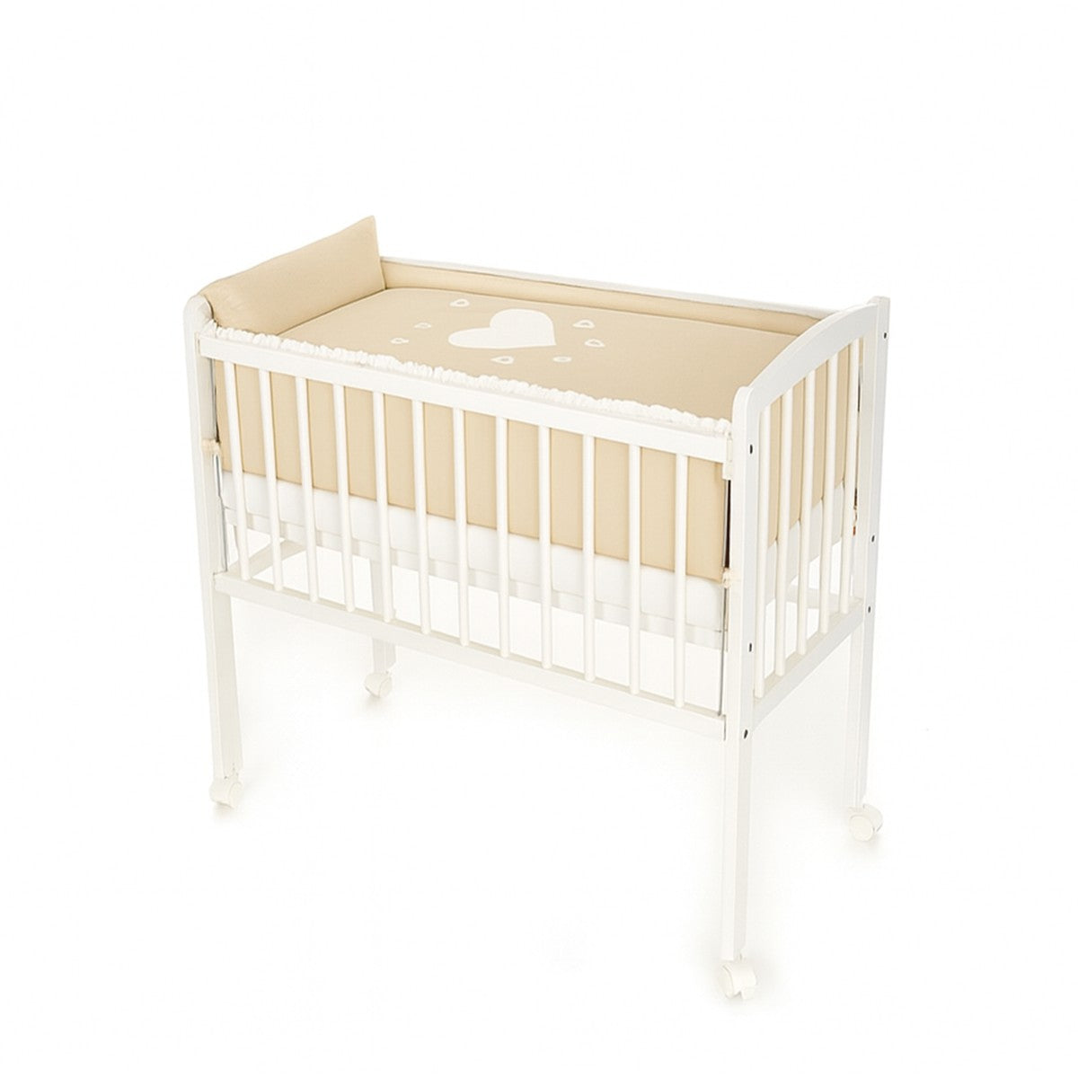 Beistellbett 90x40 cm Beige mit Herzmotiv | Babybett für Ihr Baby