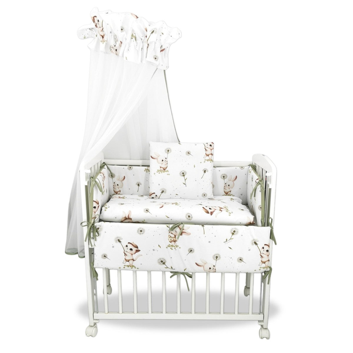 Beistellbett Baby Kätzchen mit Matratze, Himmel und Bettwäsche Komplettset