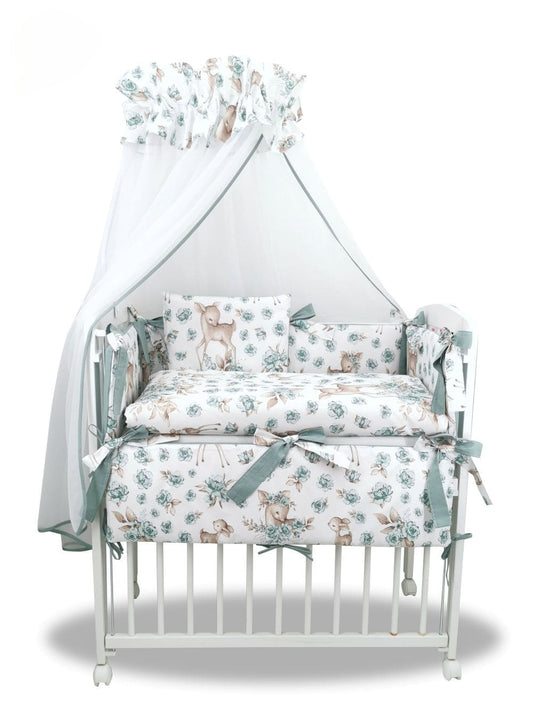 Beistellbett Waldtiere Rehe Grün, Komplettset 90x40 cm