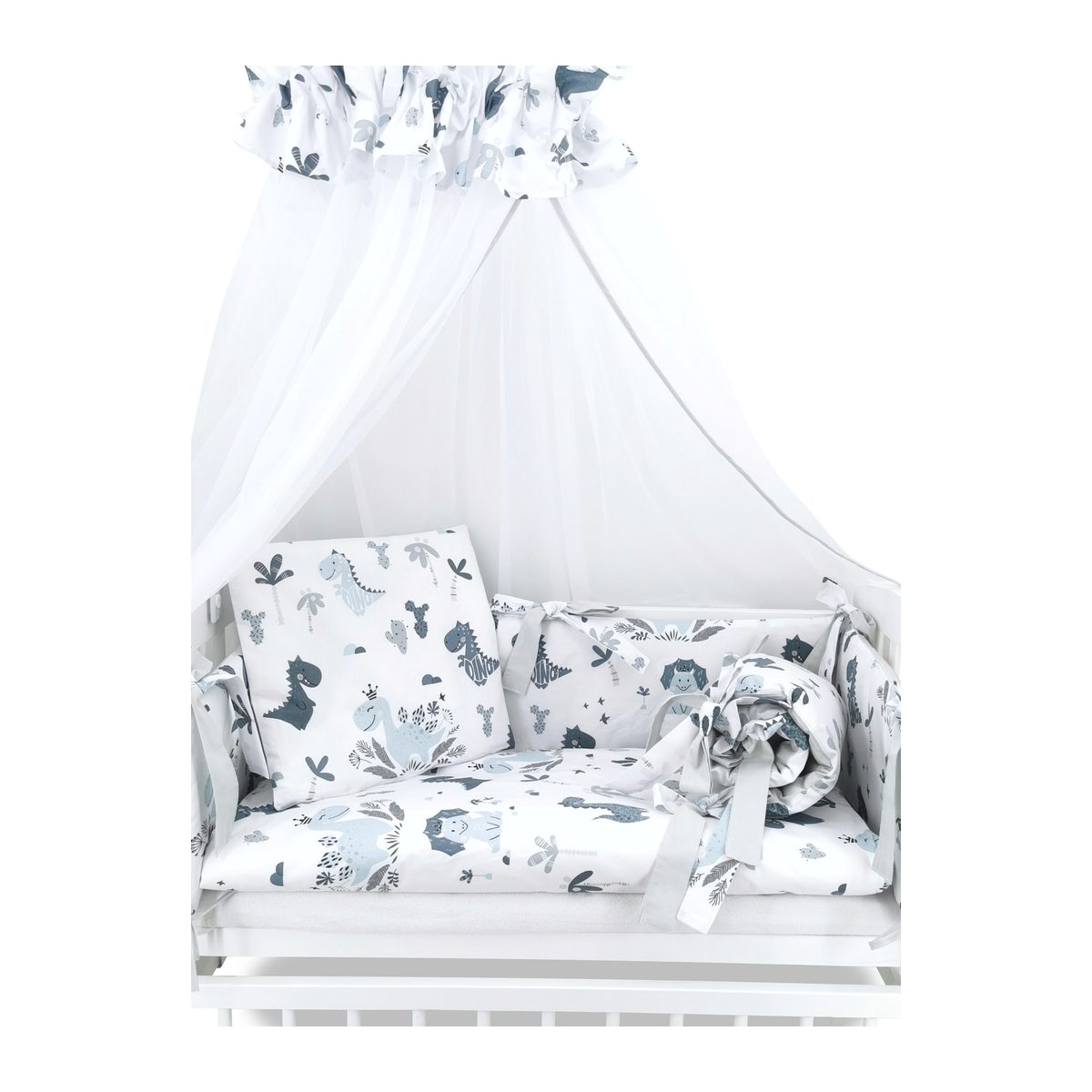 Beistellbett Baby Vollausstattung Dino in Blau_Baumwolle