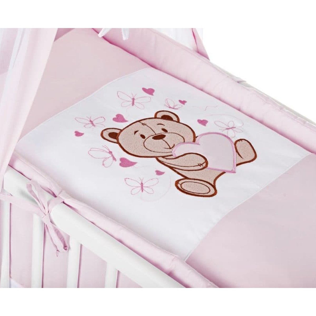 Bettwaescheset-Nestchen-Beistellbett-Boxspring-inkl.-textiler-Ausstattung-Teddy-rosa
