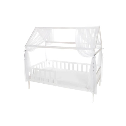 Modernes Hausbett 160x80 cm in Weiß mit Chiffon-Dekoration – stilvolles Kinderbett für Mädchen und Jungen
