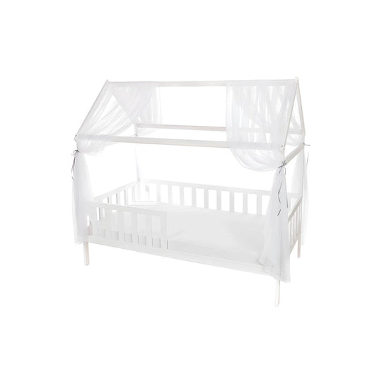 Modernes Hausbett 160x80 cm in Weiß mit Chiffon-Dekoration – stilvolles Kinderbett für Mädchen und Jungen