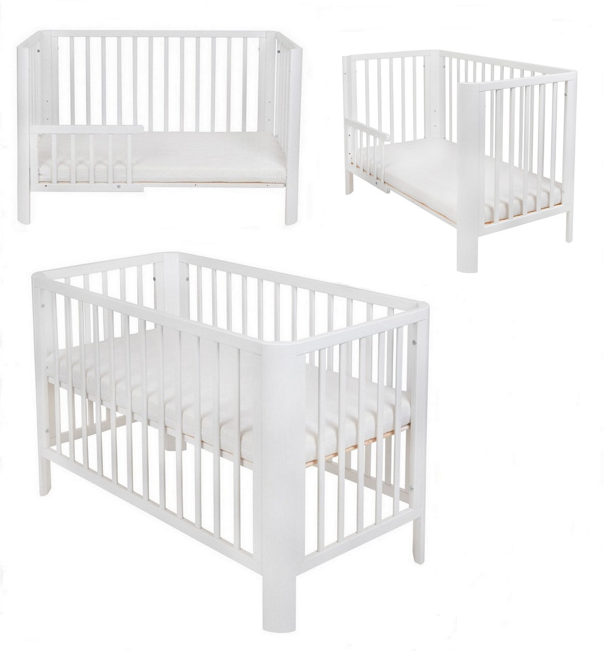 Alles in einem Set: Gitterbett, Matratze, rosa Textilien und liebevolles Design