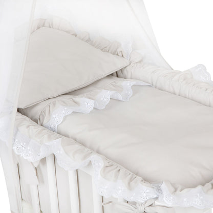 Beistellbett Baby Komplettset mit Rüsche und Himmel in Rosa und Weiß
