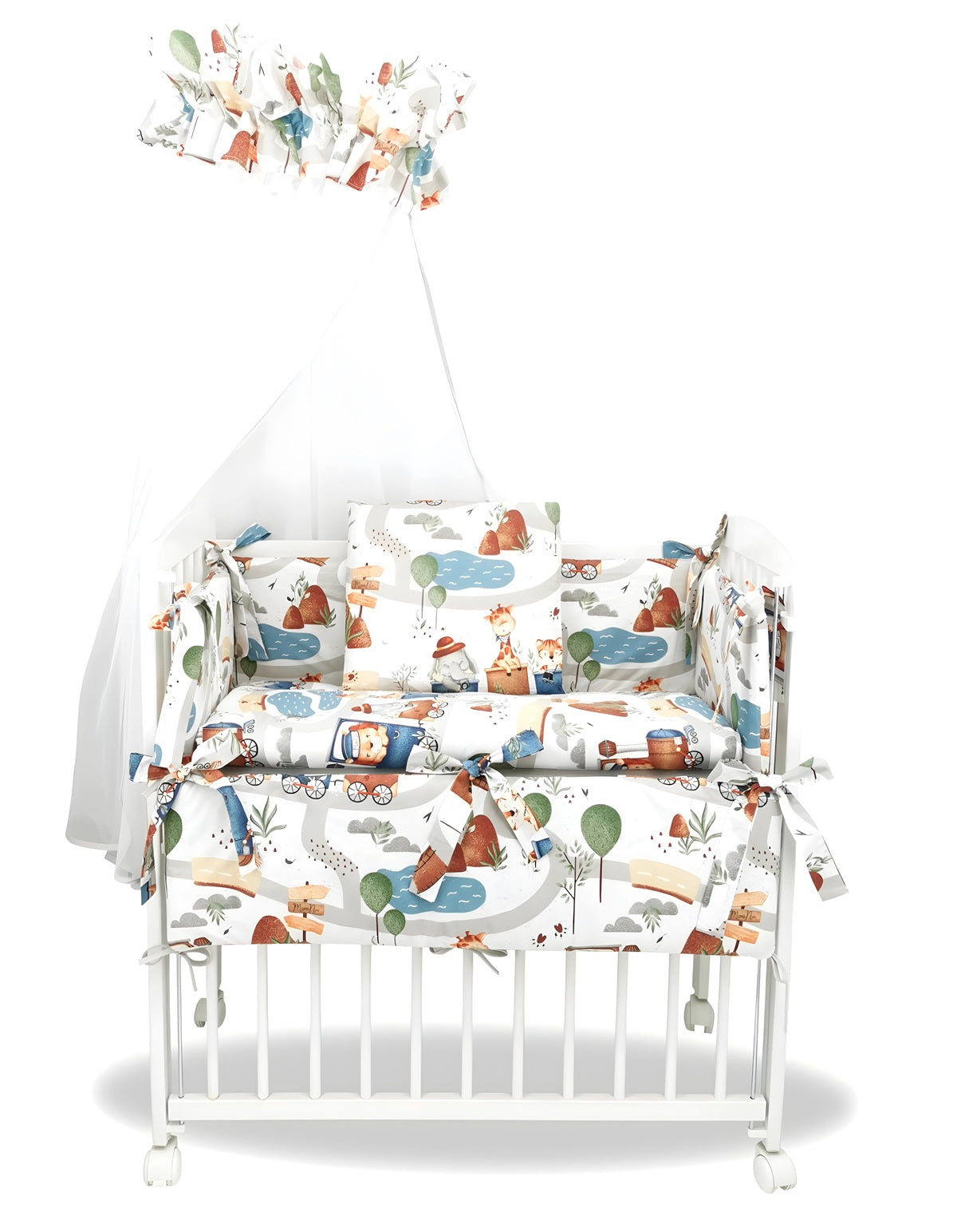 Royalbabybett 3in1 Beistellbett weiß mit Baldachin und Bettwäsche