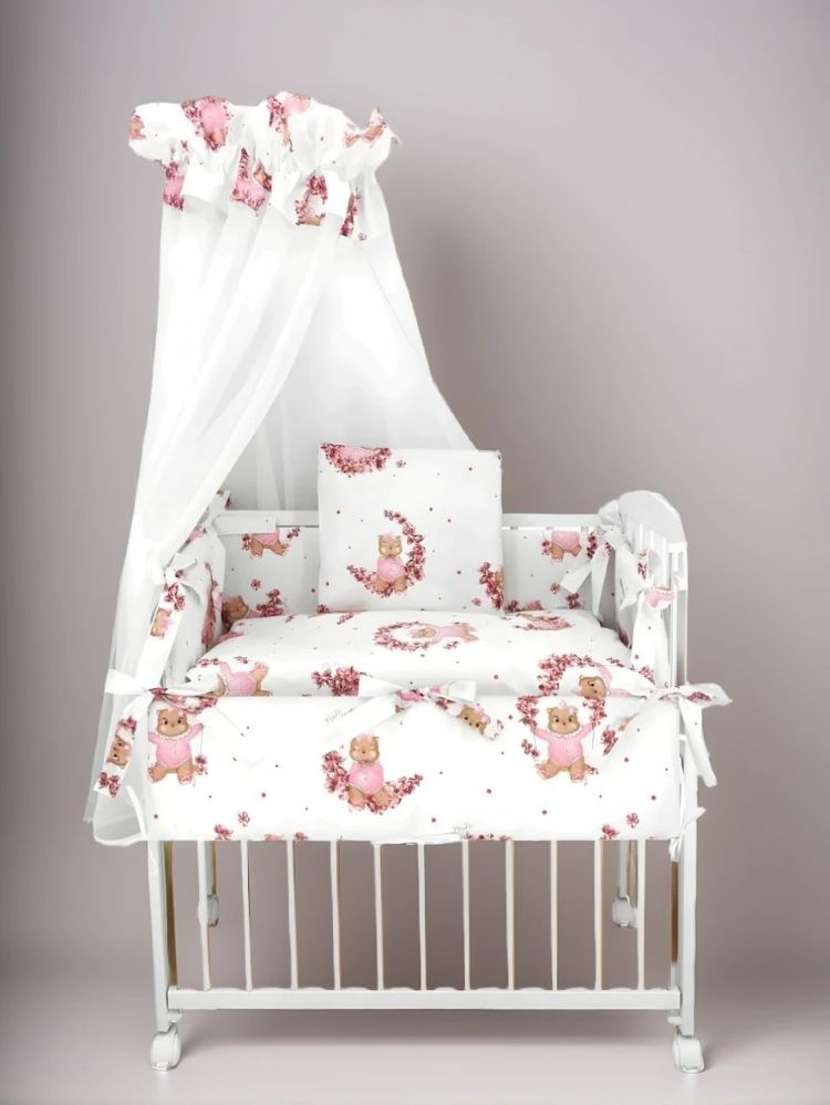 Beistellbett mit Tanzendes Tier für Babybett Farbe Rosa
