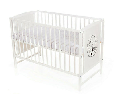 Babybett 120x60 mit Siebdruck-Motiv Teddy auf dem Mond – Frontansicht