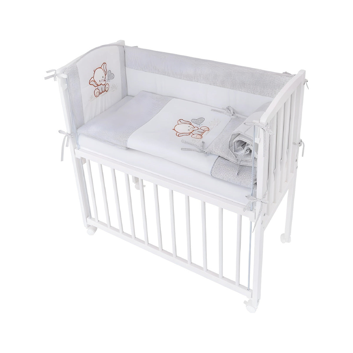 Beistellbett Elefanten bestickt mit Vollausstattung & Matratze