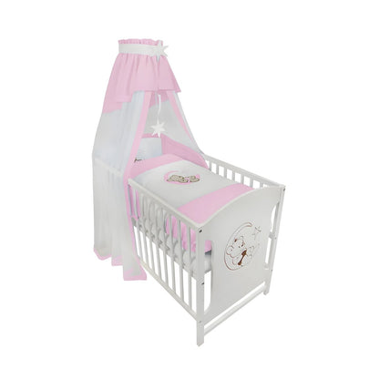 Gitterbett 120 × 60 Babybett holz Bär auf dem Mond in Rosa