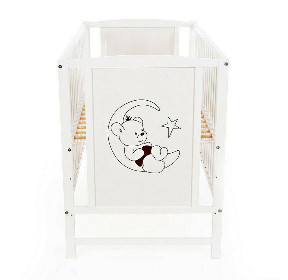 Detailansicht Siebdruck – Teddy auf dem Mond auf Babybettfront