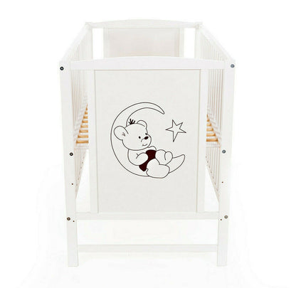 Detailansicht Siebdruck – Teddy auf dem Mond auf Babybettfront