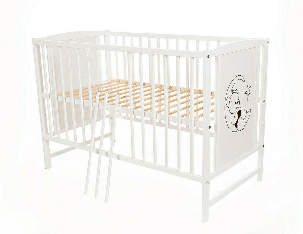 Komplettbett für Babys in Blau – Teddy auf dem Mond Design mit Baldachin