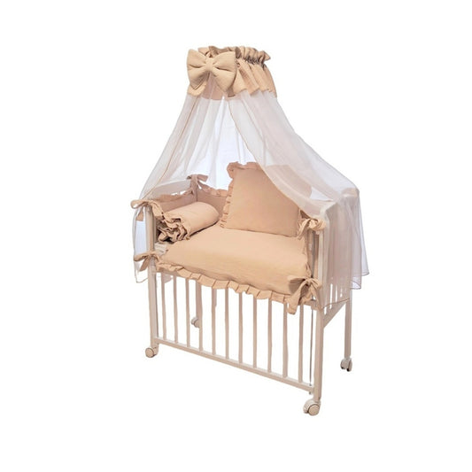 Babybett 3in1 Musselin Beige – Beistellbett & Stubenwagen ab Geburt 