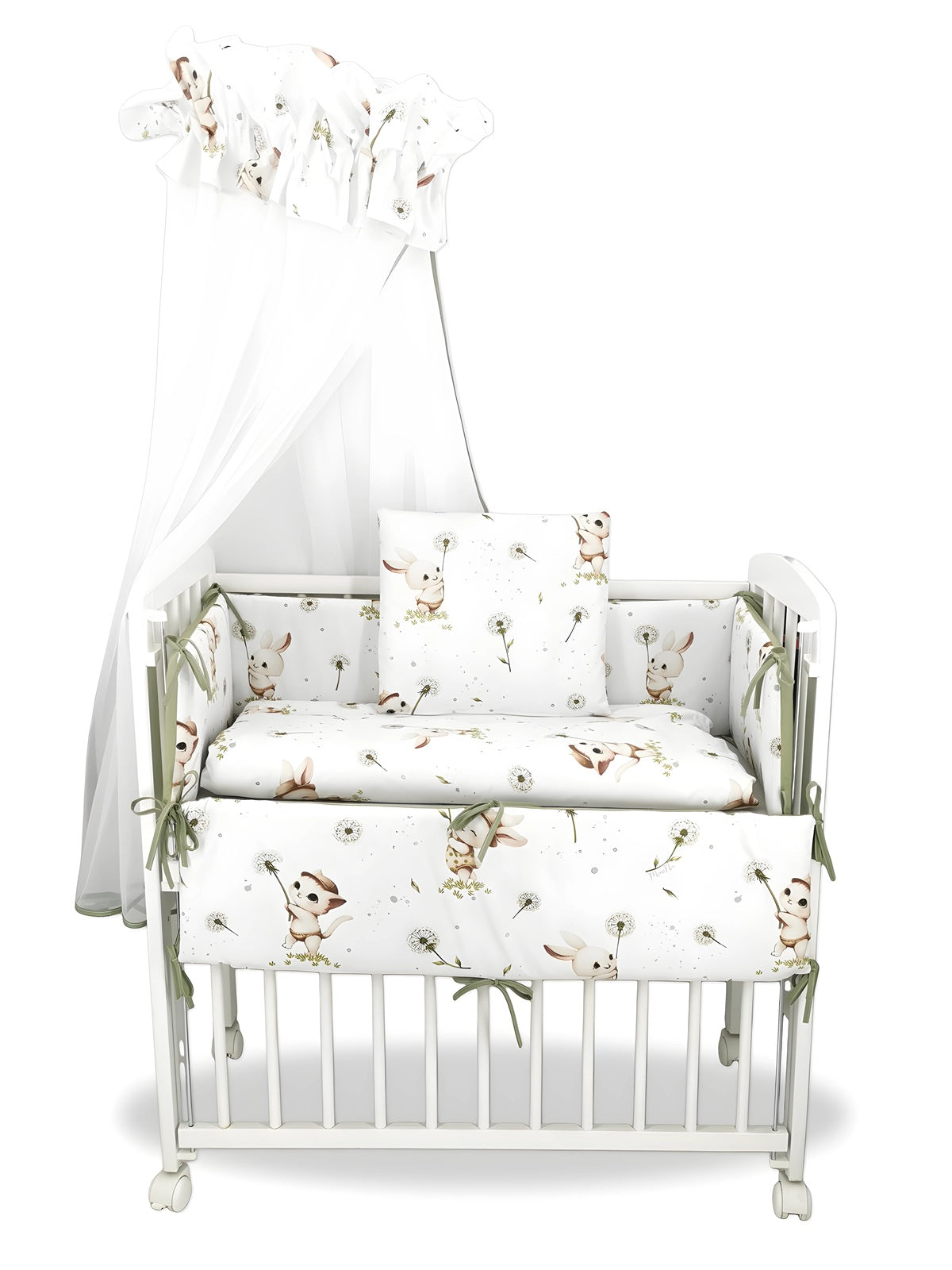 Beistellbett Baby Kätzchen mit Matratze, Himmel und Bettwäsche Komplettset