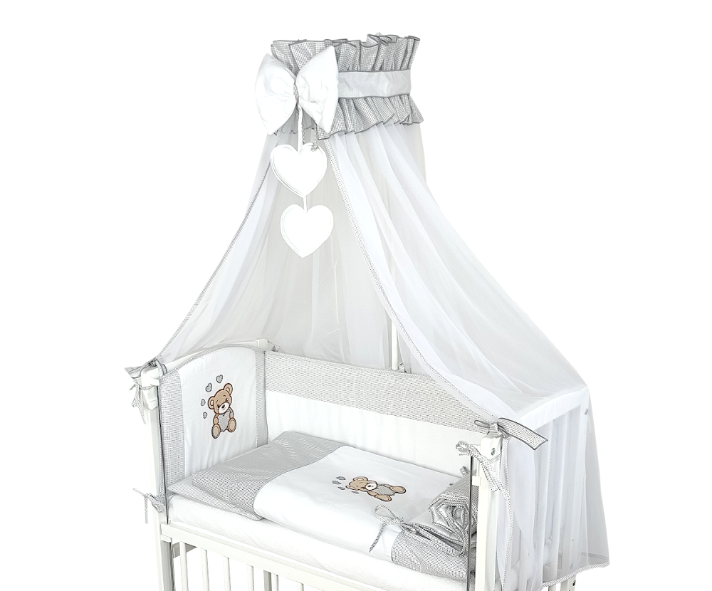 Baby Beistellbett, Textile-Ausstattung – Teddy Herzen Grau - babyhafen.de 