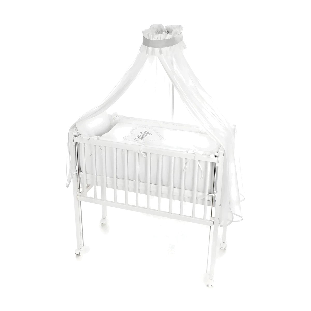 Weißes Beistellbett 90x40 cm mit Rollen und absenkbarer Seite