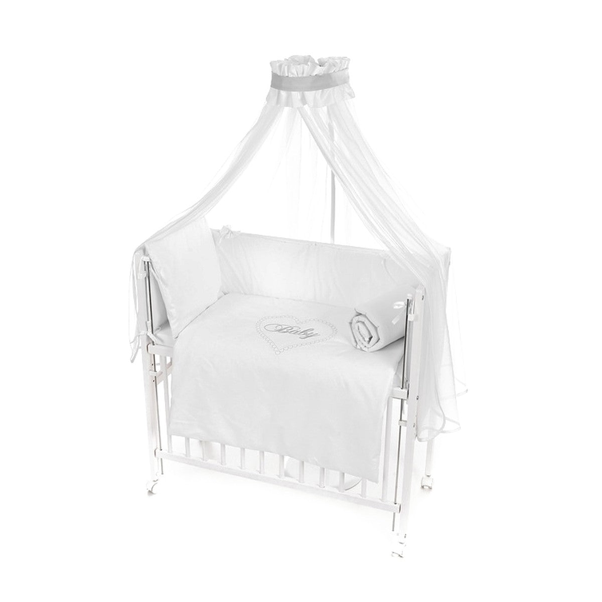 Beistellbett weiß mit Deko Schleifen und Nestchen