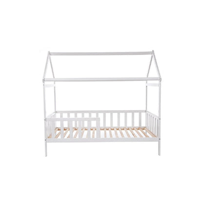 hausbett-80x160-weiss-mit-rausfallschutz-frontansicht-royalbabybett