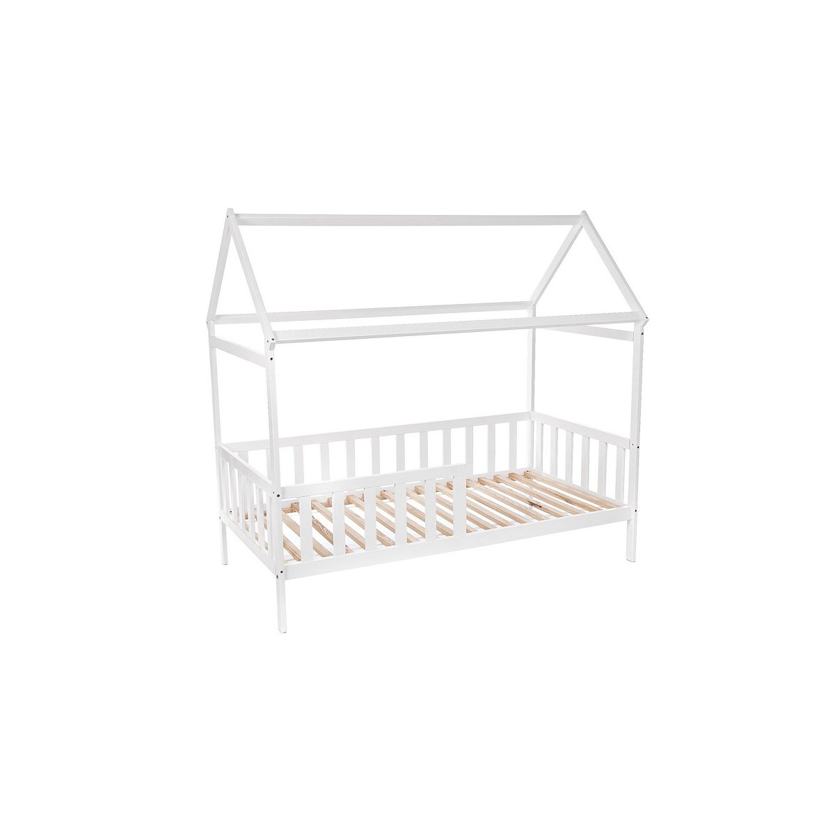 hausbett-80x160-weiss-mit-rausfallschutz-seitenansicht-royalbabybett