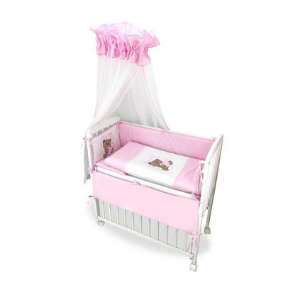Beistellbett Boxspring Weiß inkl. rosa Teddybären-Bettwäsche_royalbabybett