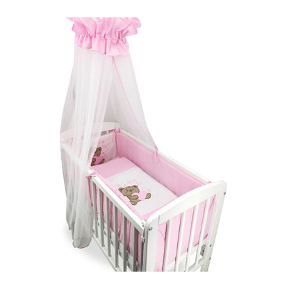Beistellbett Weiß inkl. rosa Teddybären-Bettwäsche