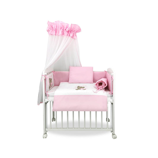Beistellbett Boxspring Weiß inkl. rosa Teddybären-Bettwäsche